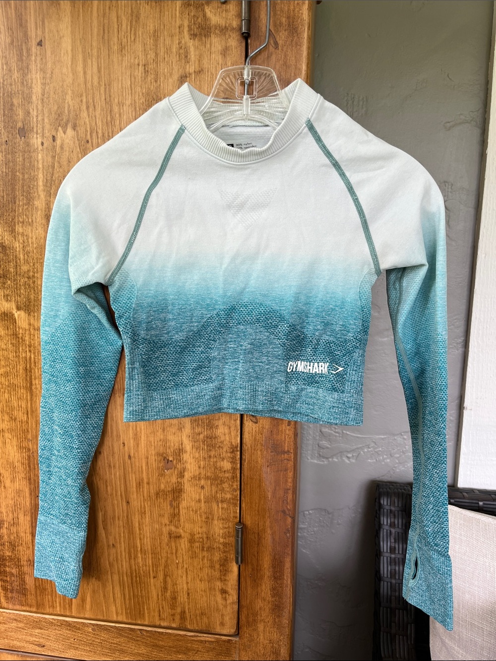 Gymshark Teal Ombre Cropped Long Sleeve Top Small